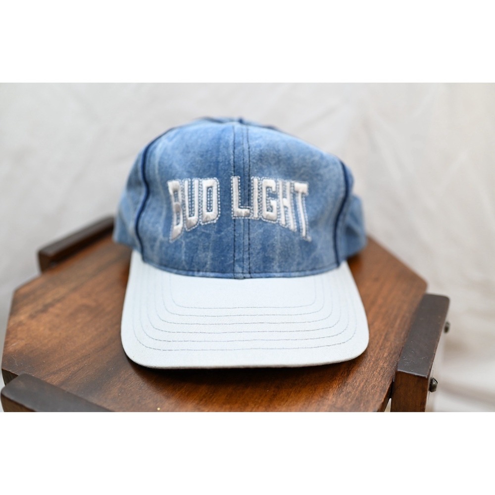 Vintage Bud Light Denim Blue Baseball Hat Mens Snapback Made in USA Retro Cap